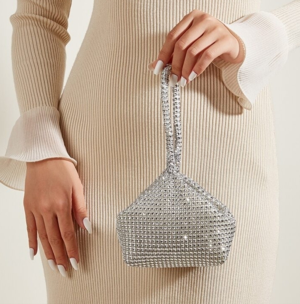 Silver Sequin Sparkly Clutch Evening Bag Bling Beaded Elegant NWOT - Picture 4 of 5